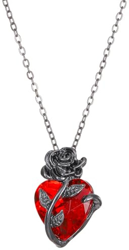 Caiguoer Collier gothique en forme de rose noire, collier avec pendentif en forme de cœur rouge, accessoires d'Halloween pour femmes et filles, métal