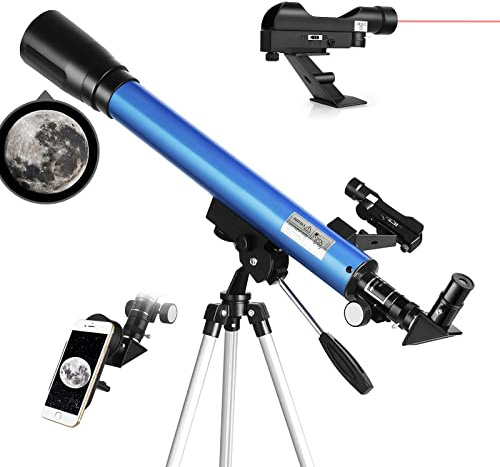 Cowiewie Télescope F60050M/5, agrandissement 18 x et 60 x télescope astronomique avec trépied en aluminium, montre la lune, cadeaux de Noël d'anniversaire pour enfants