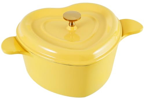 Flavehc Forno olandese a forma di cuore in ghisa da 3 qt, pentola olandese con coperchio, in ghisa smaltata, forno olandese per la cottura del pane, giallo