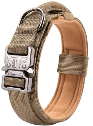 Taktisches Hundehalsband, Weich Gepolstertes Verstellbare, Kontrollgriff Metallschnalle, Nylon Hundehalsband für Mittlere Große Hunde Training Jagd(Orange,L:42-54cm)