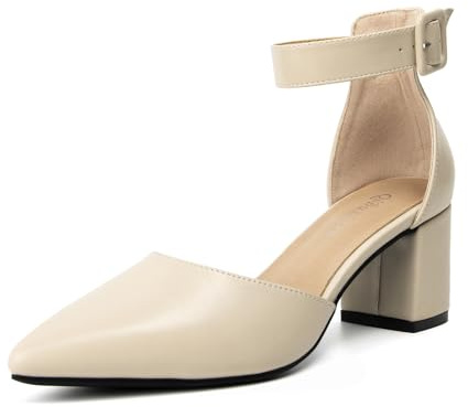 qibusleen Mujer Tacón Bloque Bajo Sandalia Tobillo Correa Cerrada Puntera Puntiaguda Zapatos Hebilla Slip On Sandalias para Fiesta Dressy Zapatos de Boda-42