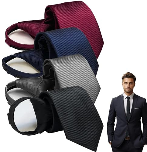 GYHWOFUL Krawatten für Herren Set, 4 Stück Krawatte Schmal - Schwarz Grau Dunkelblau Dunkelrot, Krawatte mit Gummizug Reißverschluss, Tie Seide für Büro oder Festliche, Abend, Party
