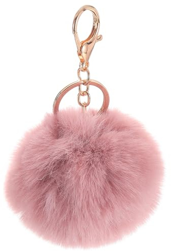 sourcing map Pom Pom Keychain, 8cm Faux Rabbit Fur Puff Ball Keychain, Soft Cute Plush Fluffy Ball Key Ring for Women Purse Handbags Backpack Pendant Charm (Pink Bean Paste)