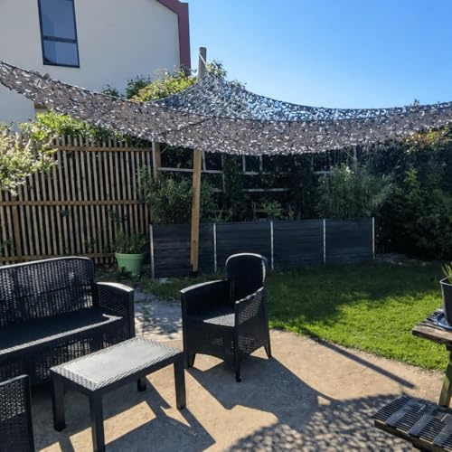 Red de Camuflaje Militar Reforzada Blanca | Alta Gama | Protección Solar y Vela de Sombreado Anti-UV | Terraza, Pérgola, Jardín, Caza, Airsoft, Cortina Decorativa (Gris, 3x3x3m)