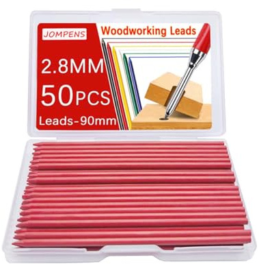 MROOFUL Lot de 50 mines de crayon de charpentier de 2,8 mm, noir, jaune, rouge, utilisées pour marquer des dessins d'architecte avec graffiti (rouge)