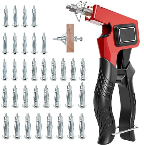Montagezange für Hohlraumdübel Zange Set mit 34 Stück M5 Metall-Dübeln Montage Set Hohlraumbefestigung für Hohlwänden Gipskarton Holzspan Sperrholzplatten (3 Größe)