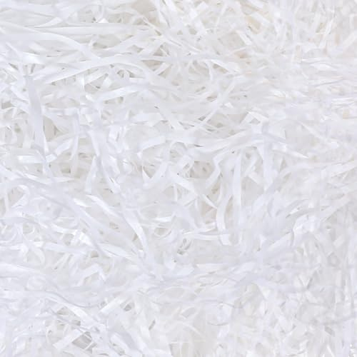 JIYIN Papier de soie déchiqueté blanc de 100 g pour boîtes cadeaux, remplissage de cadeaux en raphia doux, matériau de remplissage pour paniers cadeaux et sacs, convient pour les fêtes, Pâques, Noël