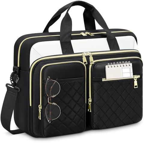 RAINSMORE Borsa Porta PC 17.3 Pollici Borsa Lavoro Donna Impermeabile Borsa Computer Grande Borse Messenger Porta Documenti per Ufficio Università Insegnant Nero e Bianco