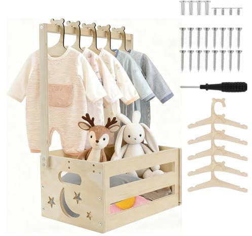 JJoexyfit Portable Baby Crate, 5 Hangers (Star, Moon)