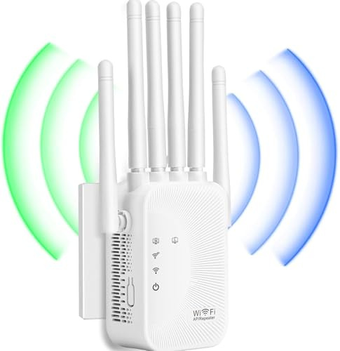 Repetidor WiFi,Potente Amplificador WiFi,Amplificador señal WiFi,Repetidor WiFi Largo Alcance,6 Antenas,2 Puertos LAN,Cobertura de hasta 1200 Metros.para Oficinas Y hogares,Fácil Instalación