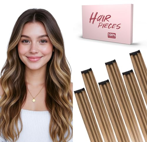 SEGO Pro Extension Capelli Veri Clip 6 Pezzi 25cm #4/27 Marrone Medio/Biondo Scuro Extension Clip Capelli Veri Umani Fascia Unica Highlight Remy Human Hair Naturali (31g)