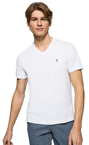 Polo Club Camiseta Hombre Cuello en V Logo Bordado 100% Algodón - Manga Corta -