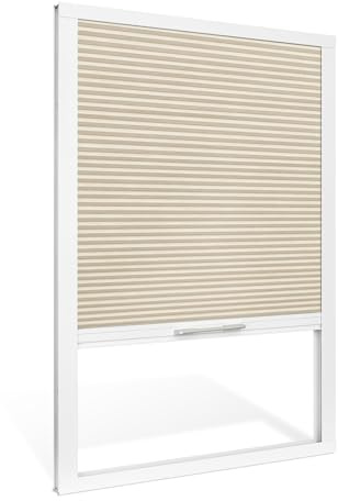Moonice Skylight blinds Waterproof Fabric Cordless Roof Honeycomb Window Blinds Light Filtering Cellular Pleated Shades for Roof Inclined Plane Room Windows Custom Size,Beige