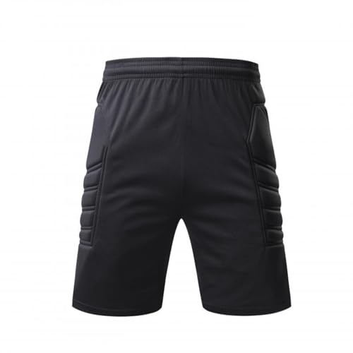 Soccer Goalie Shorts for Boys Quick Dry Training Padded Shorts Youth Sweat-Wicking Protective Goalkeepwer Trousers Elastic High Waist Wide Leg Bottom with Pockets (Black, 11-12 Years)