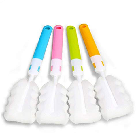 INVODA 4PCS Bottle Brush,Bottle Washer Set Long Sponge Bottle Cleaning Brushes Baby Bottle Cleaner Brush, Nipple Brush (4 pcs)