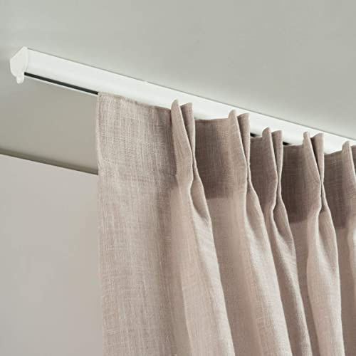 Binario per Tende Arricciate - Installazione a Soffitto - Movimento tenda manuale (NO corda) - in Alluminio, Completo per l’installazione (160 CM)