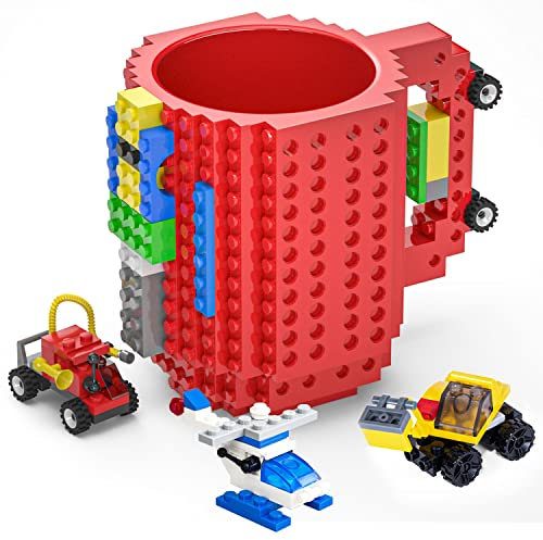 DAYMOO Build-on Bricks - Tazza da caffè divertente, creativa fai da te, per bambini, idea regalo per uomini e bambini, colore: rosso