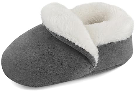 Cheerful Mario Pantofole Neonato Inverno Scarpe da Casa per 3-18 Mesi Bambino Fodera in Calda Antiscivolo Scarpine Primi Passi Grigio Scuro 3-6 Mesi