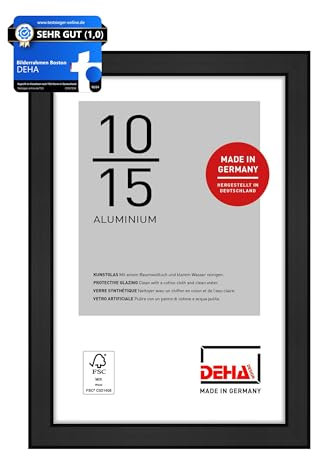 DEHA Design marco de fotos, 10 x 15 cm, Aluminio, Negro mate, Marco de fotospara colocaren formato vertical y apaisado, vidrio sintético irrompible, Boston