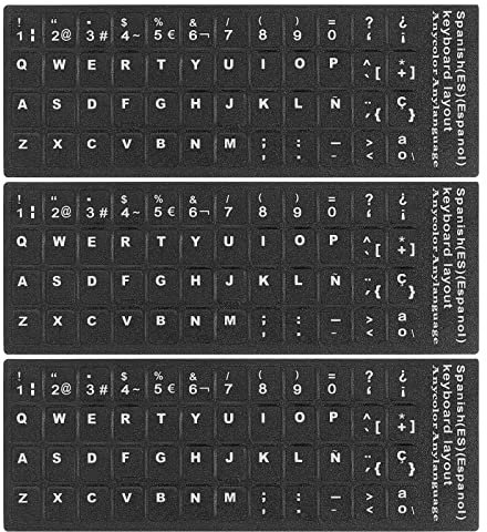 PATIKIL 3Pcs Spanish Keyboard Stickers PC Keyboard Stickers Black Background with White Lettering for Computer Laptop Desktop