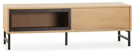 HOMN LIVING Mueble TV ISIS 2 Puertas Color Roble y Metal Negro, 120 cm (Ancho) 40 cm (Profundo) 40 cm (Altura)