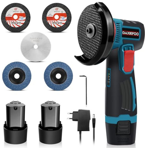 Meuleuse d'angle sans fil DAXIEFOO 76mm Meuleuse d'angle avec 2 Batteries 2500mAh, 5 Disques de coupe, 19500RPM, Mini Meuleuse d'angle pour Couper, Polir et Poncer
