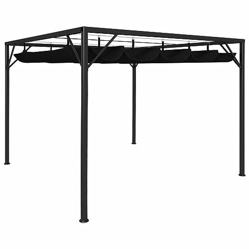 BaraSh Gartenpavillon mit ausziehbarem Dach 3×3 m Anthrazit Pavillon Mit Festem Dach Pavillon Winterfest