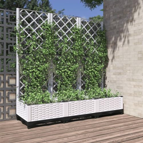 Homgoday Fioriera da giardino con traliccio, fioriera da giardino a pannello per piante rampicanti, per patio, cortile, ingresso esterno, balcone, aiuola rialzata, fioriera nera, 120 x 120 x 136 cm,