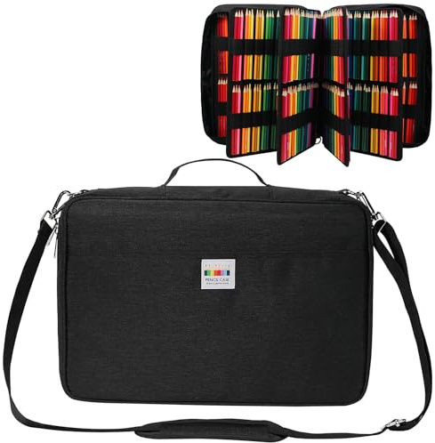 JAKAGO Trousse à crayons de grande capacité pour 480 couleurs, étanche, organisateur pour peinture, artiste, pinceaux, feutre, surligneur, cadeau, Noir, L