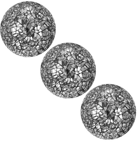 M METERXITY 3-Pack Decorative Ball for Bowls, 3 Inch Mosaic Glass Balls Decorative Glass Orbs for Home Decor/Dining Tables/Wedding Party/Coffee Table/Centerpiece Decor [Black]