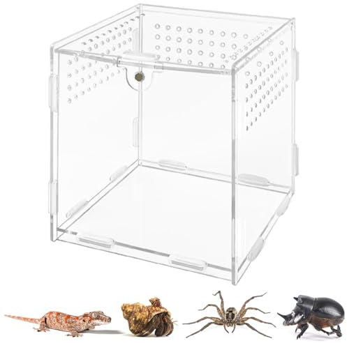 Reptile Fütterungsbox, Insect Feeding Box, Mini Terrarium Transportbox, Reptilienzuchtbox, Reptile Breeding Box, Transparent Reptil Zuchtfall, Reptil Fütterungsbox aus Acryl, 10 x 10 x 10 cm