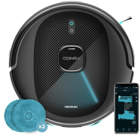 Cecotec Robot Aspirador y Friegasuelos con IA Conga 9990 AI Spin Revolution Ultra Power. 10000Pa, Navegación Inteligente, Barre, Aspira, Friega y Pasa Las Mopas, Autonomía 240mins, Cepillo Silicona