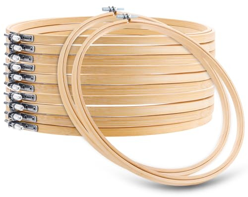 LDXDRU 12 Pezzi Telaio Ricamo in Bambu 26 cm, Cerchi da Ricamo Rotondi per Punto Croce, Cucito, Fai da Te, Decorazioni, Laboratorio, Scuola e Artigianato