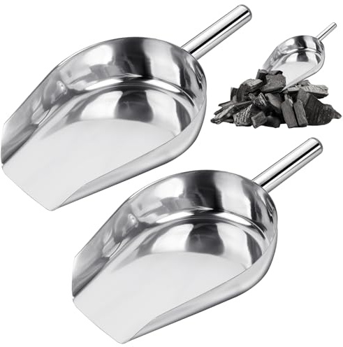 Worldity 2 Pcs 14.17 in Stainless Steel Fireplace Shovel, 35-Ounce Heat Resistant Silver BBQ Grill Ash Shovels, Heavy Duty Ash Shovel for Fireplace, Garden, Barbecue Coal