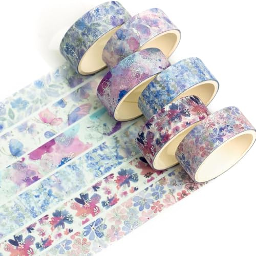 YUBBAEX Washi Tape Set blommig maskeringstejp dekorativ tejp färgglad för scrapbooking, bullet dagbok, planerare, presentförpackning 15 mm bred