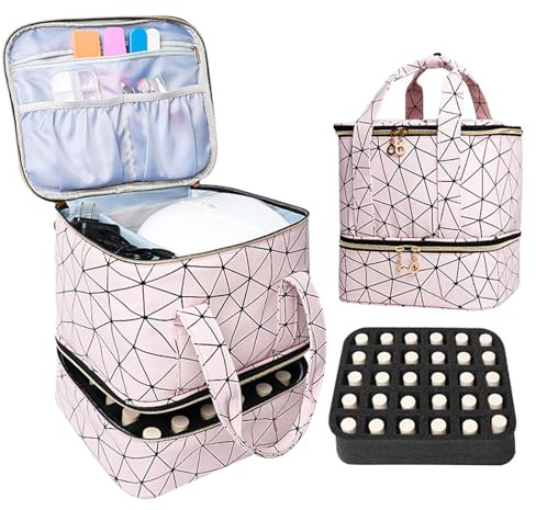 Astuccio organizer per smalto per unghie,organizzatore per smalto per unghie,Custodia da trasporto con supporto per 2 strati con custodia per asciugacapelli - organizzatore per con c