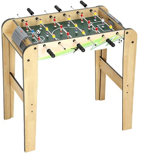 SPORTNOW Futbolín para Niños de Madera, Mesa de Futbolín con 2 Marcadores, 6 Asas, 18 Jugadores, 6 Barras y 2 Bolas, Regalo para Adultos, Familias, Fiestas, 75x66x75 cm, Natural