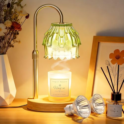 Ljusvärmare lampa med timer, ljusvärmare dimbar och justerbar höjd, elektrisk vaxsmältare för burkljus, smältljus, inflyttningspresent för kvinnor sovrum semesterdekor (grön)