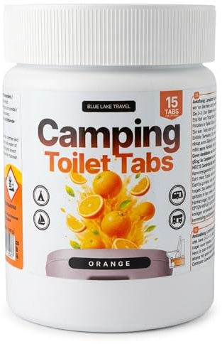 Blue Lake Travel Camping Toilet Tablets, Odor and Fecal Decomposer for Camping Toilets, Camper and Caravan (Pack of 15) - Orange
