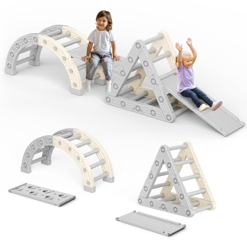 VIHBRAI 10 in 1 Montessori Climbing Frame | Toddler Indoor Play Set with Slide & Rocker | HDPE Kids Climber Ladder Arch Toy | Safe Anti-Slip 50kg Load