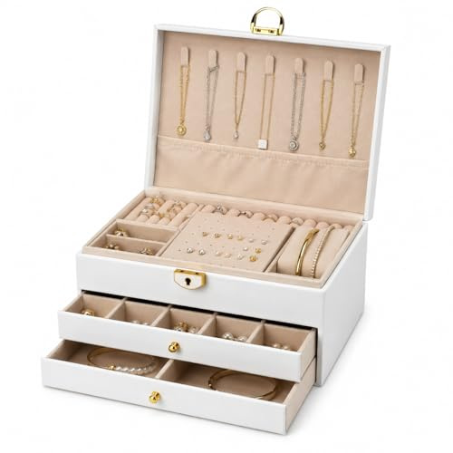 Generico Scatola Portagioie a 3 Livelli - Portagioie da Viaggio con Specchio - 2 Cassetti Organizer - Custodia per Gioielli e Trucchi - Elegante e Compatta
