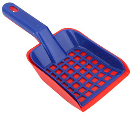 FLAMEER Cat Litter Scooper Sieve Set - Non Stick Scoop with Holder for Rabbit Small Animal Guinea Pigs, Red and Blue
