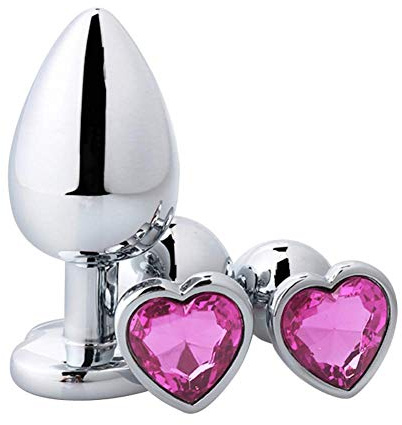 SXOVO Set di Plug Anali Grandi + Medi + Piccoli Giocattoli di Culo in Metallo di lusso Kit di Plug Anali in Cristallo a Forma di Cuore SM Plug Anali per Adulti Donna Uomo Regali Sessuali (Rosa Rossa)