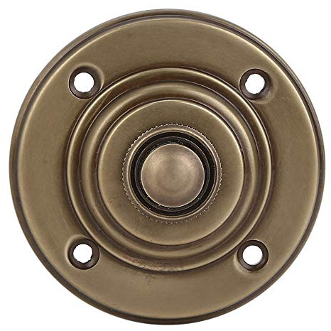 A29 Antique Brass Doorbell Button – 2 3/8 x 2 3/8 – Brass Construction with Recess Mount – Rustic Finish, Wired for Two-Wire Chimes, Weather Resistant, DIY Installation Hardware Included