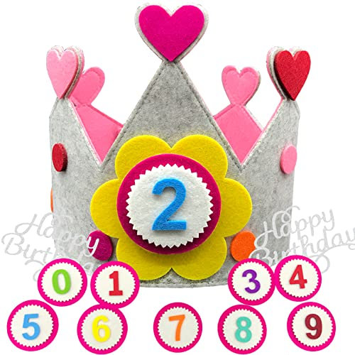 BOYATONG XL Geburtstagskrone Kinder Mädchen, Geburtstagskrone Stoff, Krone Geburtstag für Mädchen Jungs mit auswechselbaren Zahlen von 0-9