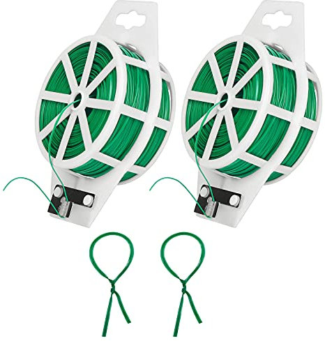 Liens de Jardinage pour Ligatures, 2 Rouleaux (100m par Rouleaux) Fil de Fer Jardin Vert, Attaches de Jardin pour Plantes Polyvalents, Cravate de Jardin avec Le Coupeur, pour Jardin, Maison, Bureau