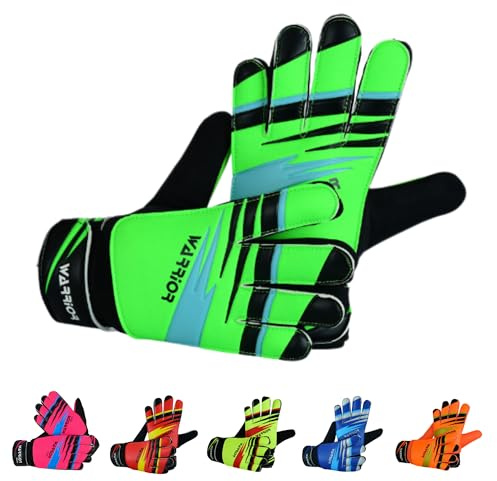 warrior gears Guantes de Portero para niños, Guantes de fútbol para niños, con Doble protección para la muñeca - Verde, Talla 5 - para niños de 9 a 12 años