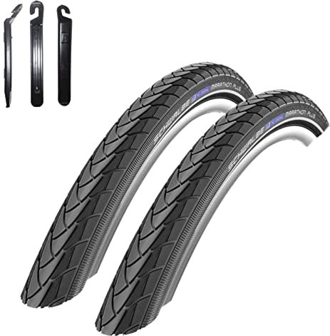 2 x Schwalbe Marathon Plus Fahrradreifen SmartGuard Reflex Pannenschutz 32-622 (28 x 1,25) inkl. 3 Reifenheber