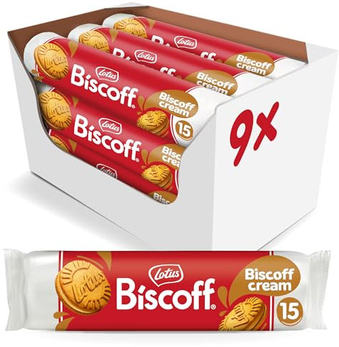 Lotus Biscoff | Sandwich-Doppelkekse mit Biscoff-Cremefüllung | 15 Sandwich-Kekse pro Packung | Nur Natürliche Inhaltsstoffe | Vegan | Ohne Farbstoffe oder Zugesetzte Aromen | 9x150g | 1,35 kg