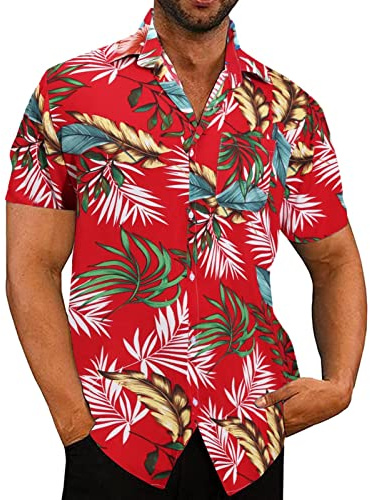 Chemise hawaïenne funky pour homme - Manches courtes - Poche avant - Infroissable - Col montant - Décontractée - Chemise d'été - Grande taille - Plage - Manches courtes - Couleur :